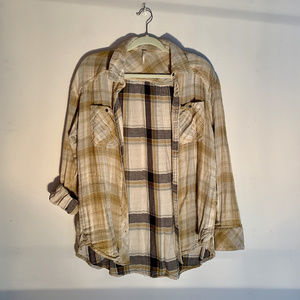 Free People Cotton Plaid Button Up Top
